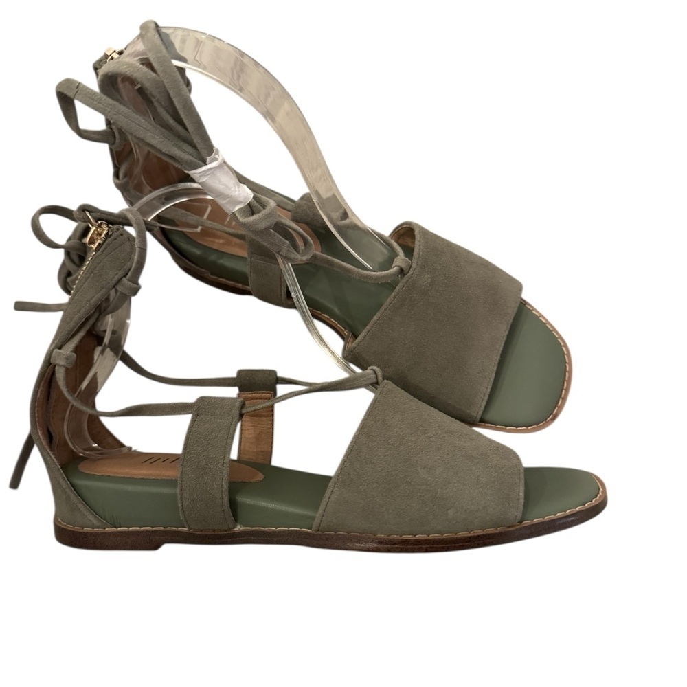 J.Jill Evonne Sandals Sz 6.5 Green Suede Gladiator Lace Up Demi Wedge Back Zip - Picture 5 of 8
